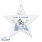 Personalised The Snowman and the Snowdog Wooden Star Decoration