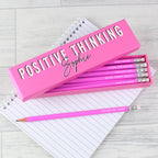 Personalised Positive Thinking Box and 12 Pink HB Pencils