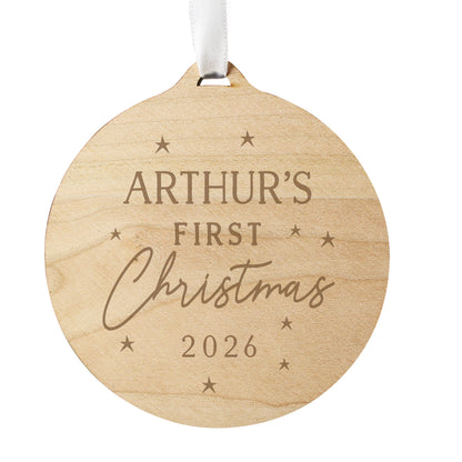 Personalised Baby's First Christmas Round Wooden Decoration