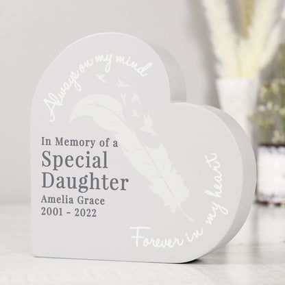 Personalised Feather Free Standing Heart Ornament