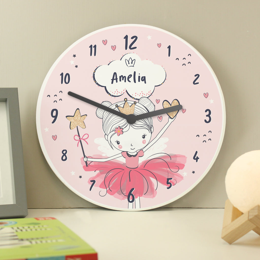Personalised Princess Ballerina Wooden Childrens Clock