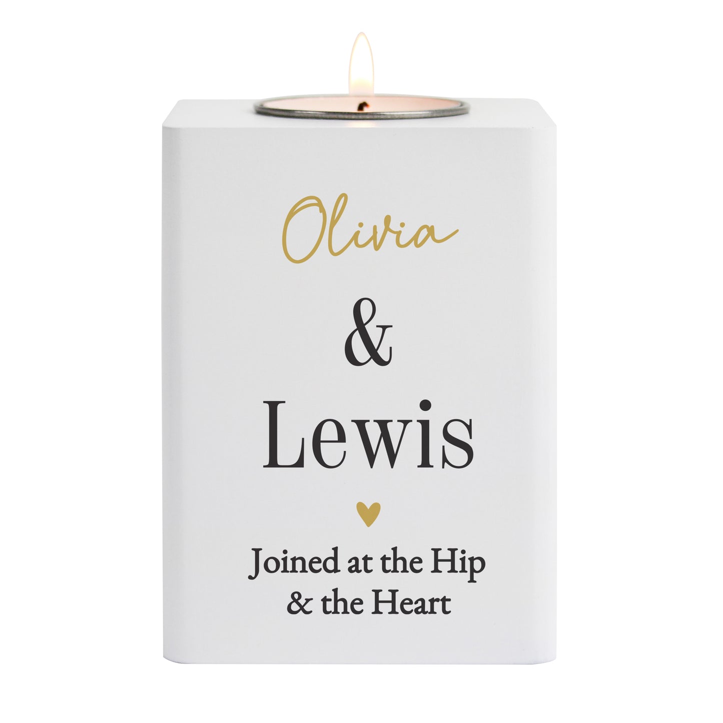 Personalised Black & Gold Free Text White Wooden Tealight