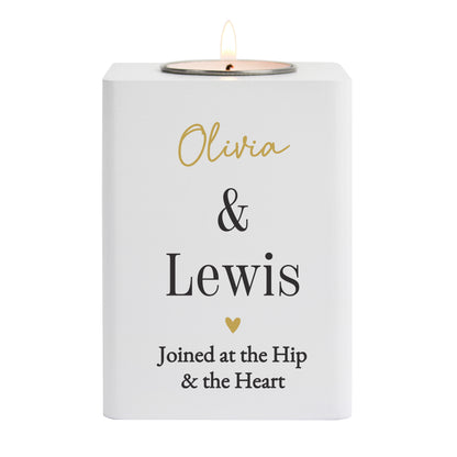 Personalised Black & Gold Free Text White Wooden Tealight