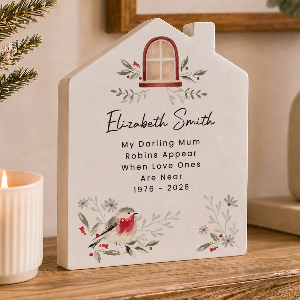 Personalised Robin Wooden House Ornament