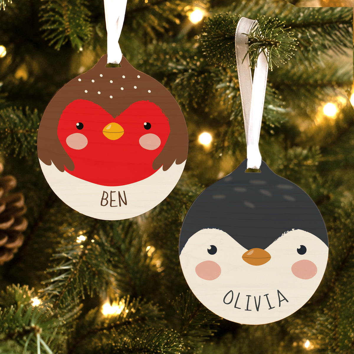 Personalised Penguin Wooden Bauble