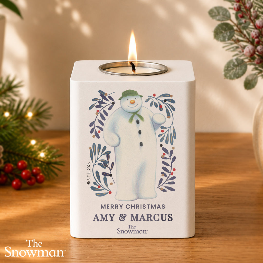 Personalised The Snowman Botanical Wooden Tealight