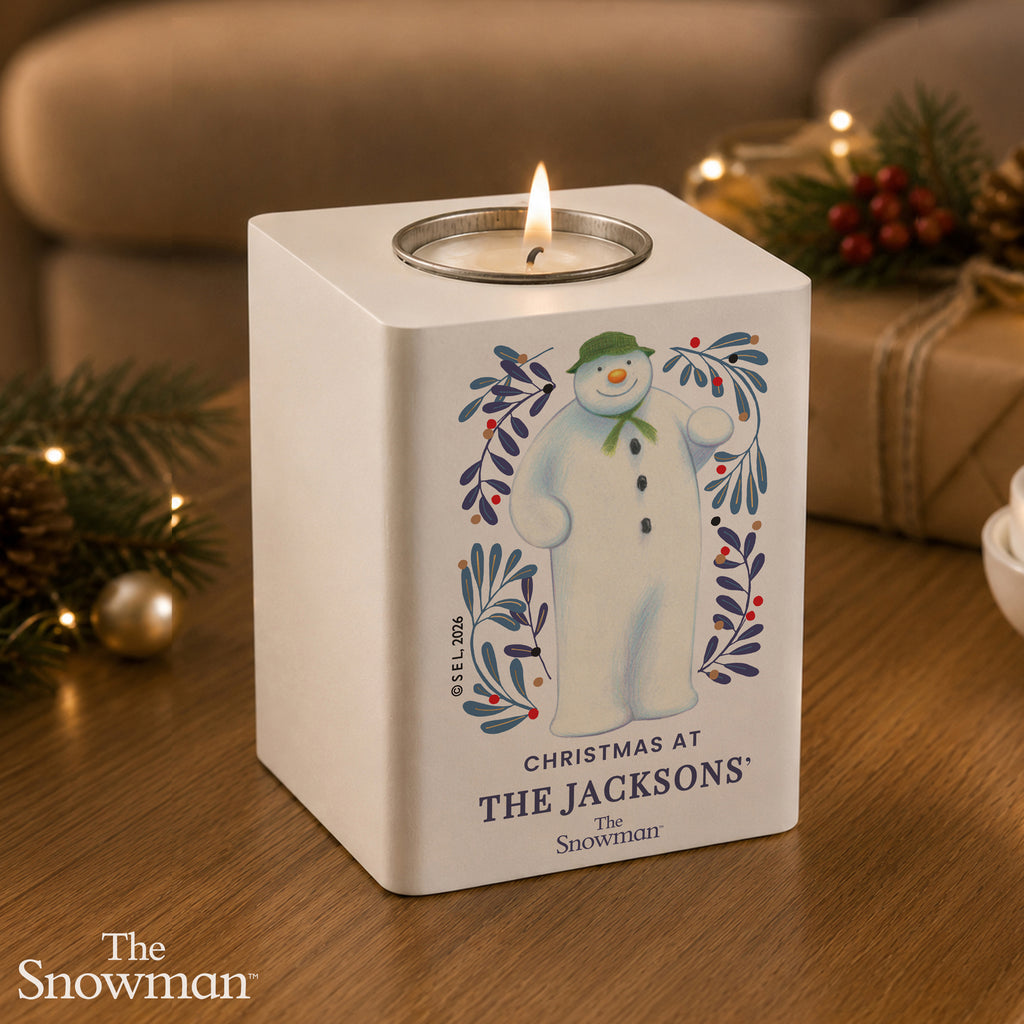 Personalised The Snowman Botanical Wooden Tealight