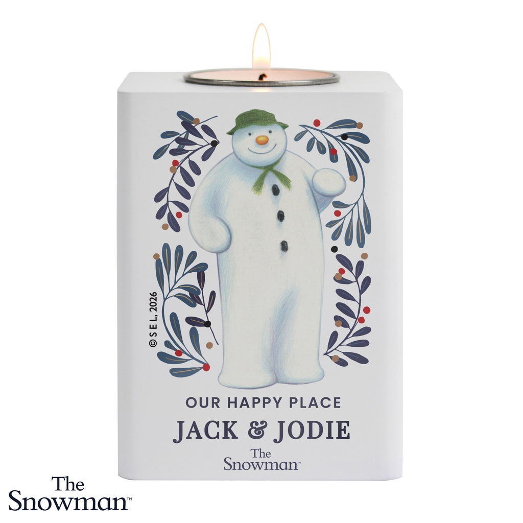 Personalised The Snowman Botanical Wooden Tealight