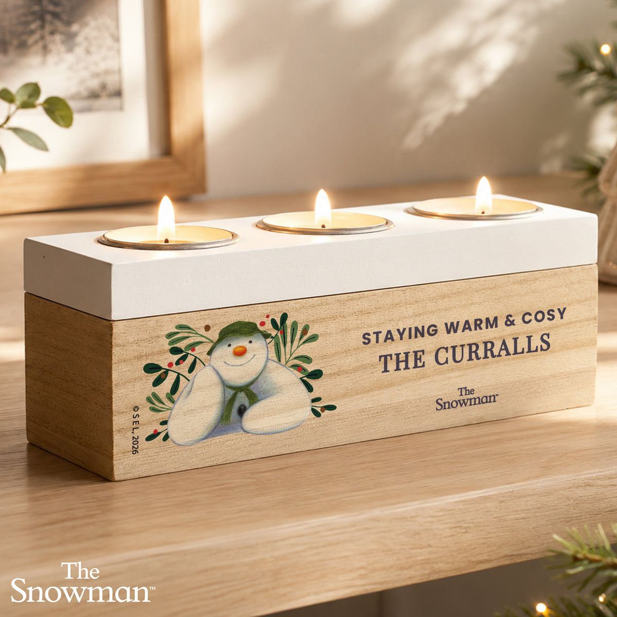 Personalised The Snowman Botanical Triple Tealight Holder