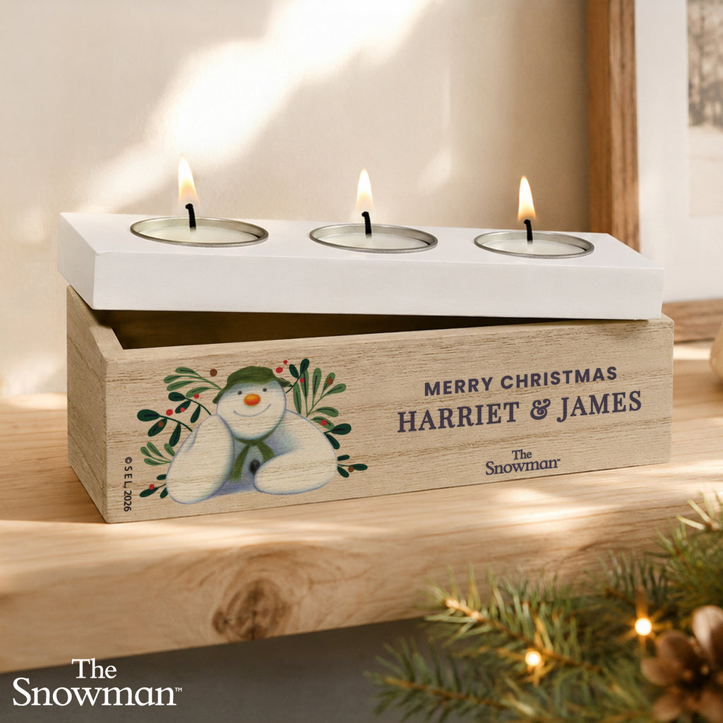 Personalised The Snowman Botanical Triple Tealight Holder