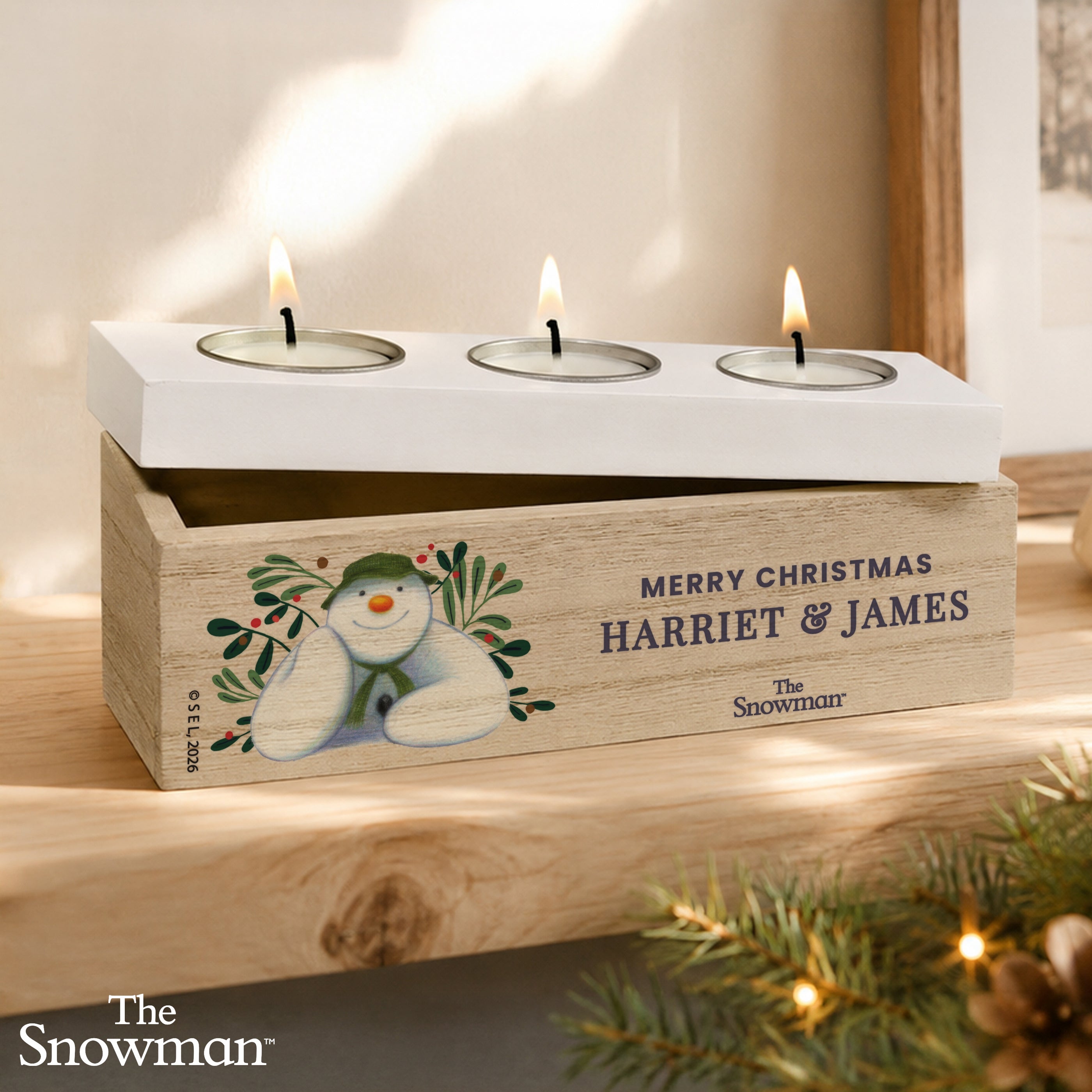 Personalised The Snowman Botanical Triple Tealight Holder