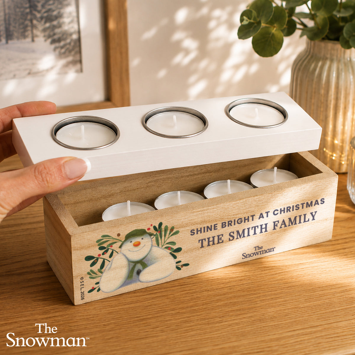 Personalised The Snowman Botanical Triple Tealight Holder