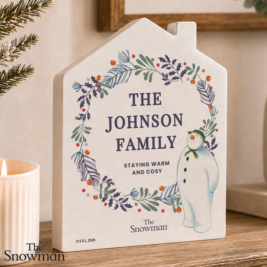 Personalised The Snowman Botanical Wooden House Decoration