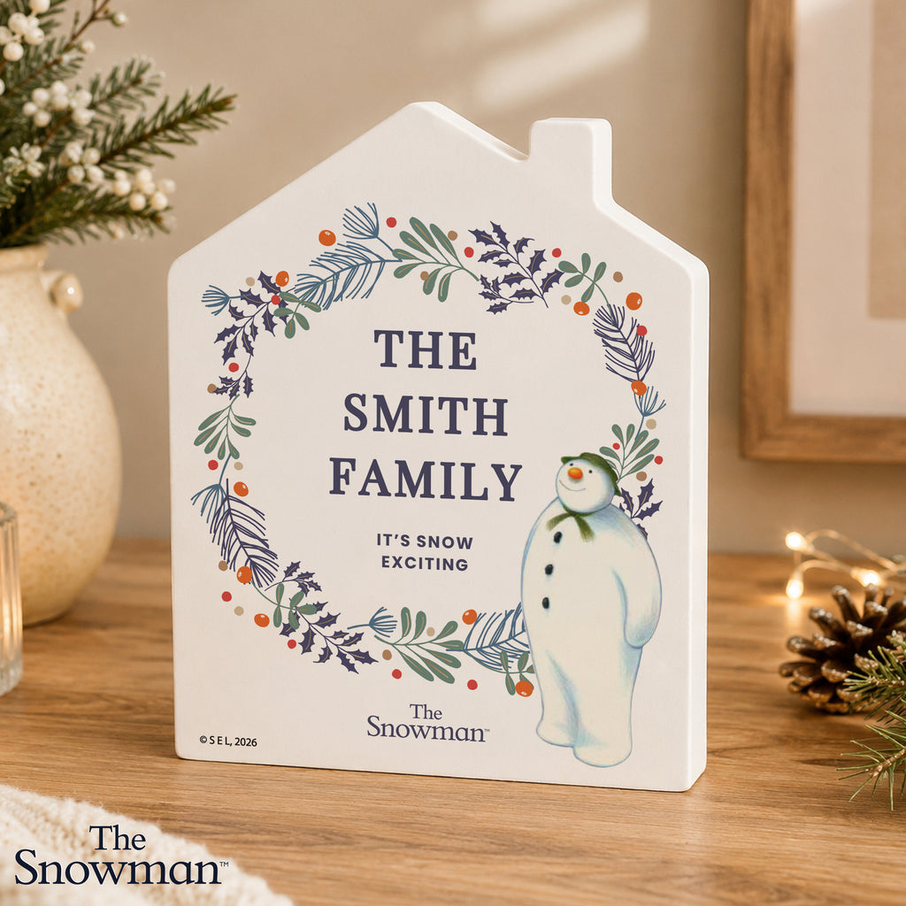 Personalised The Snowman Botanical Wooden House Decoration