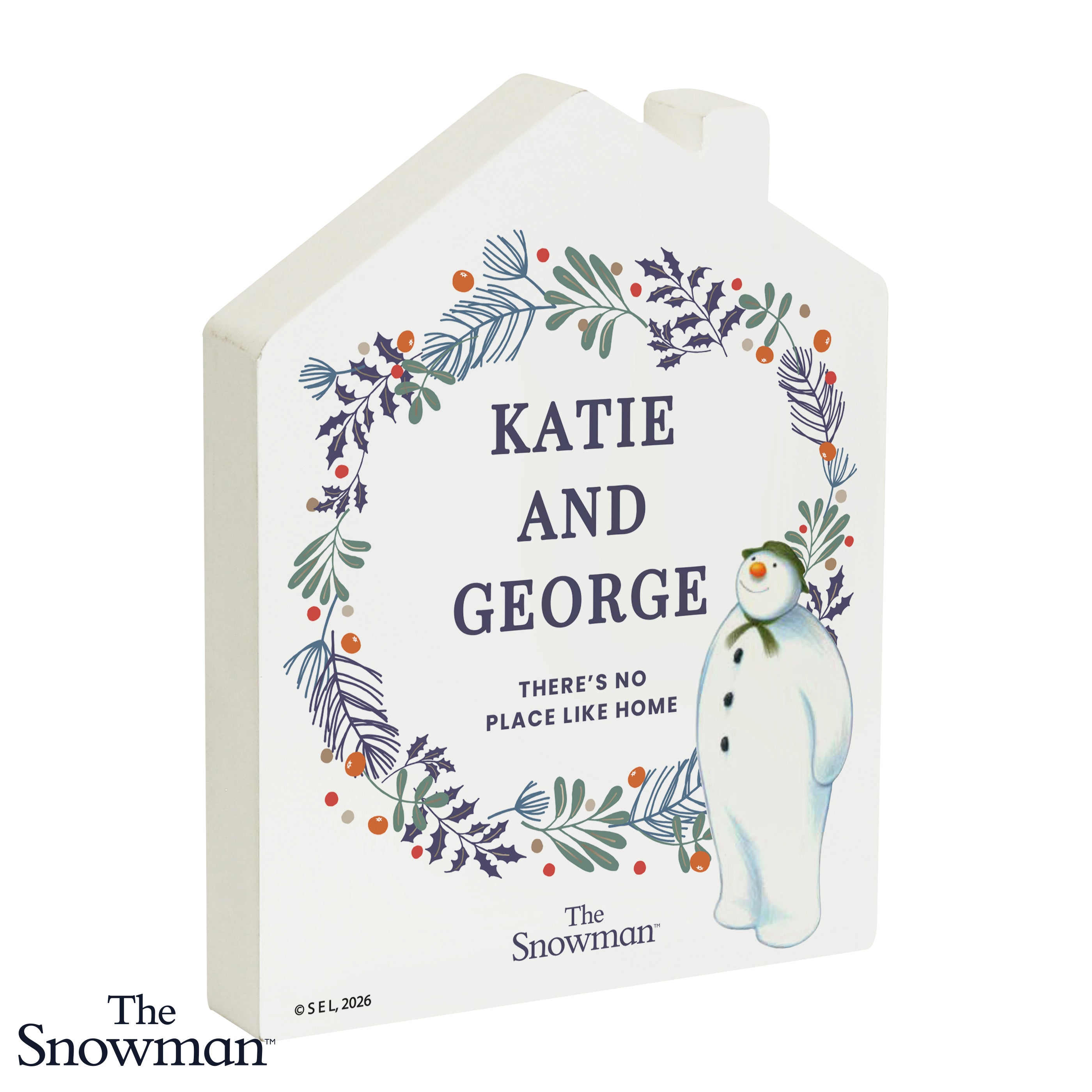 Personalised The Snowman Botanical Wooden House Decoration