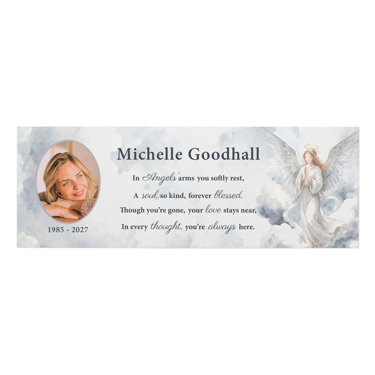 Personalised Memorial Angel Photo Upload Wooden Mantle Block
