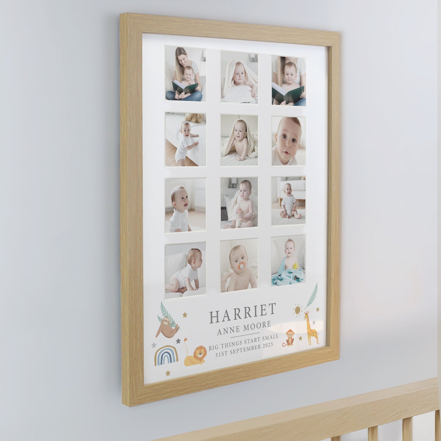 Personalised Animals Oak Multi Photo Frame