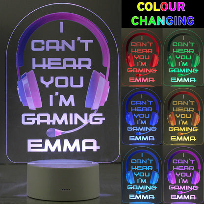 Personalised Pink Gaming LED Colour Changing Night Light