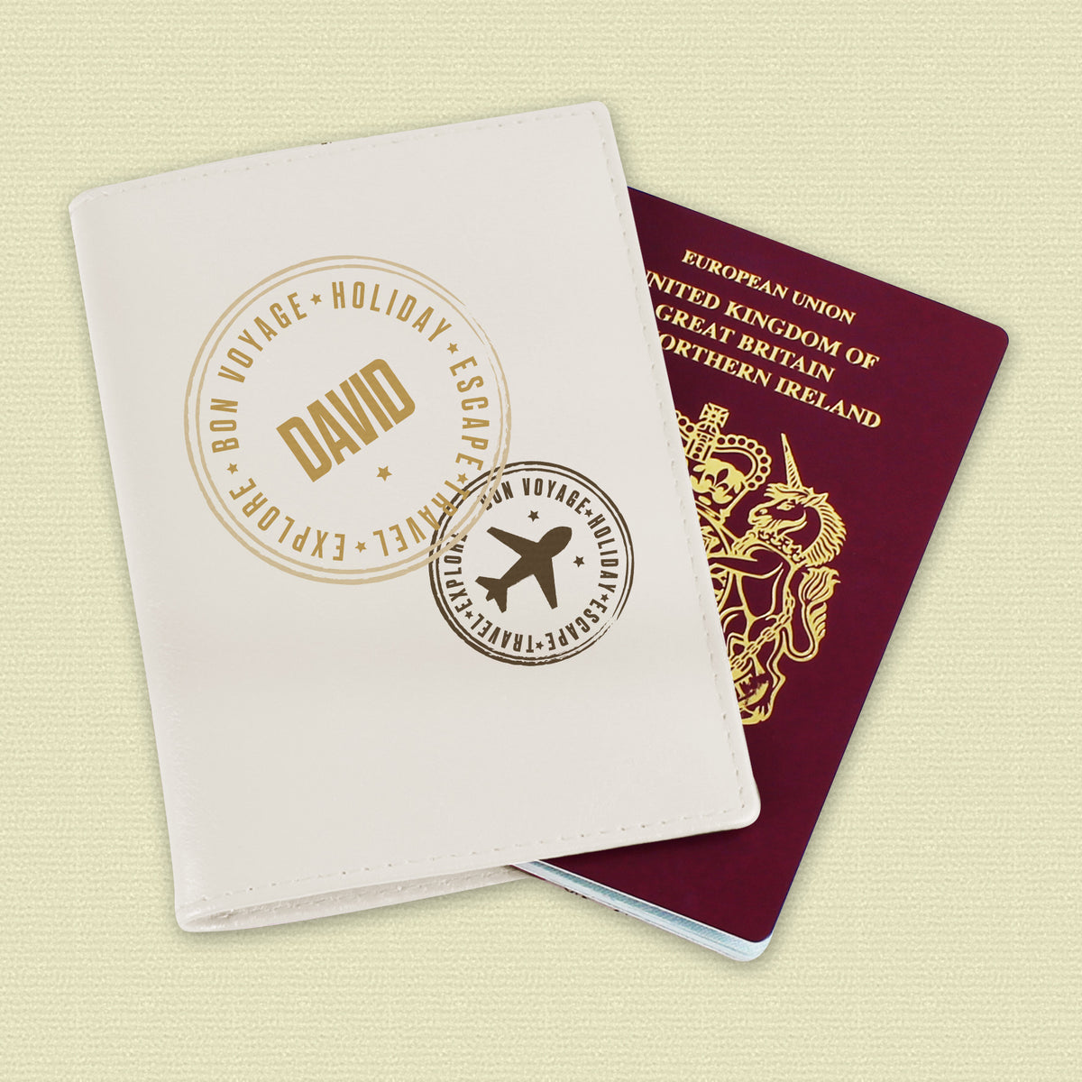 Personalised Stamped Cream Leather Passport Holder