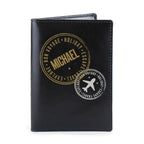 Personalised Stamped Black Leather Passport Holder