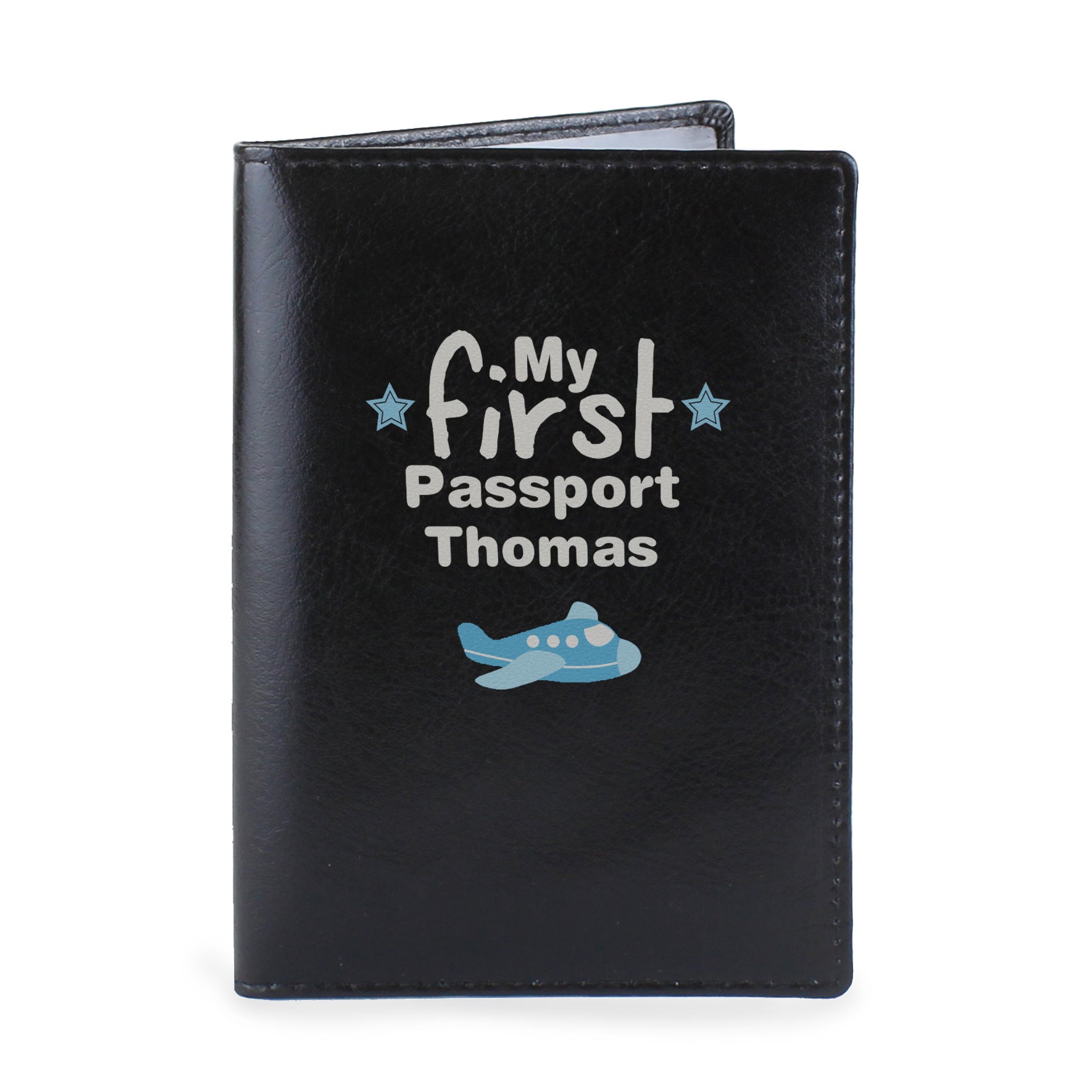 Personalised My First Black Leather Passport Holder