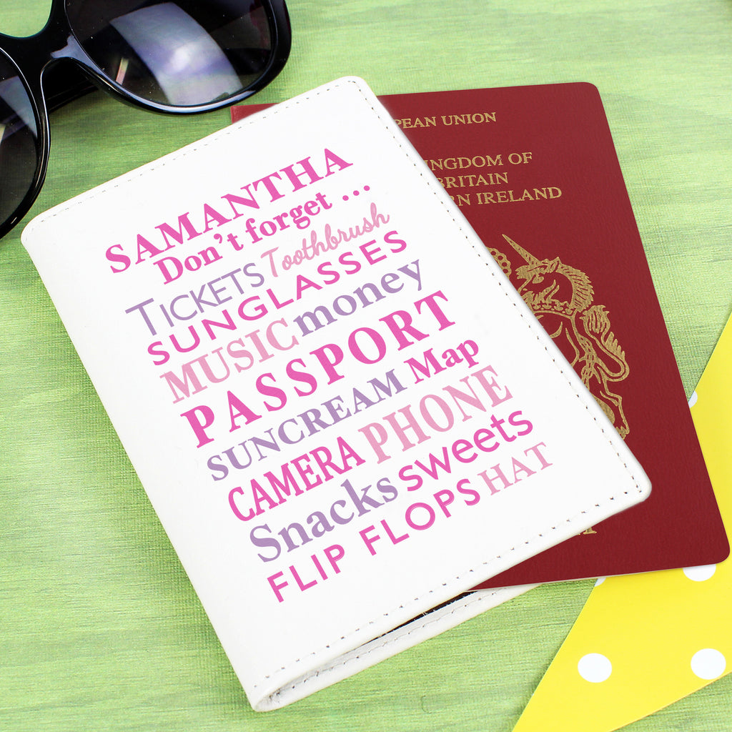 Personalised Dont Forget Cream Leather Passport Holder