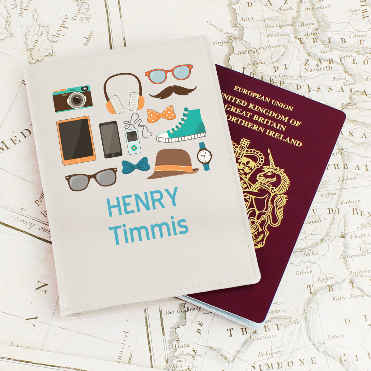Personalised Male Essentials Cream Leather Passport Holder