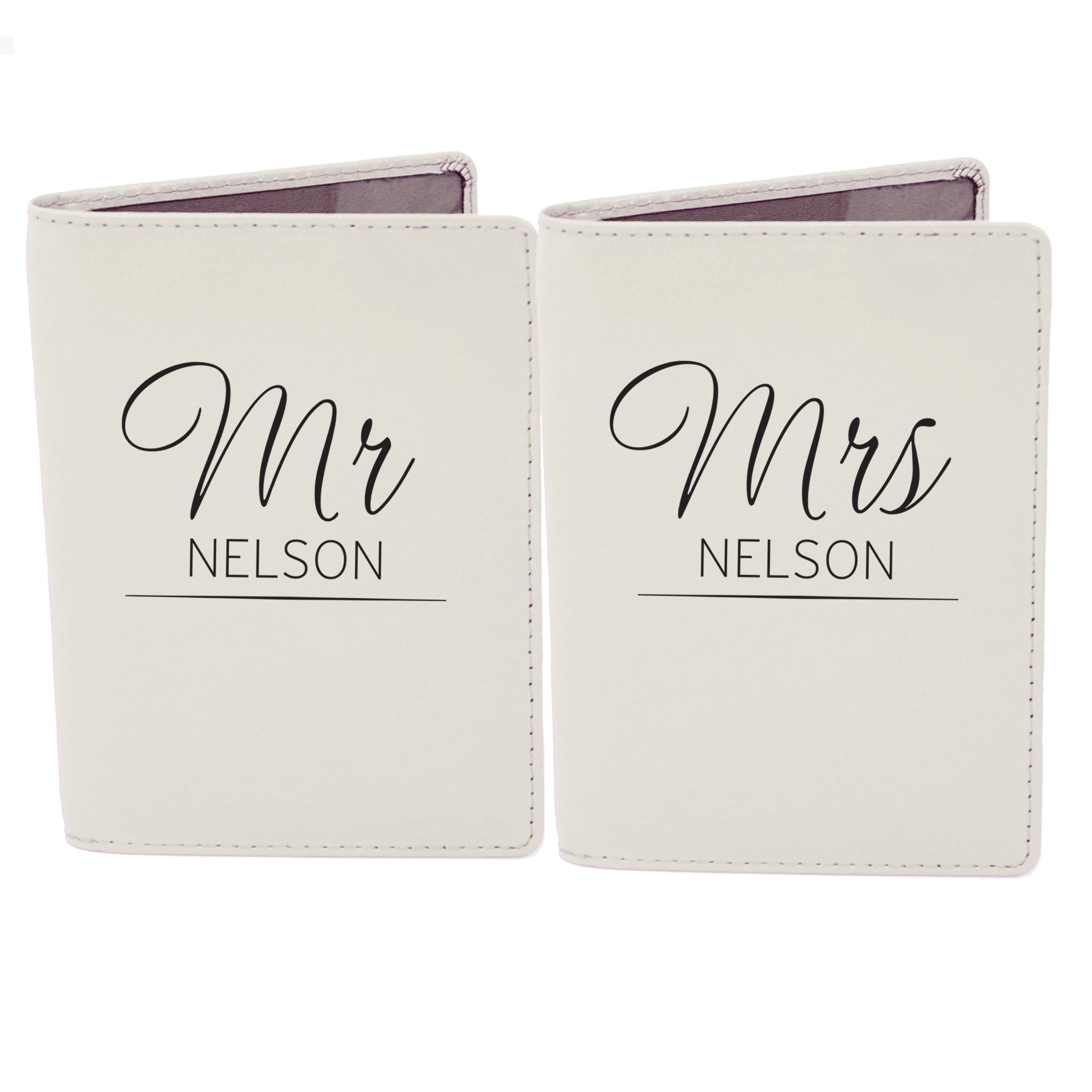 Personalised Classic Mr & Mrs Cream Leather Passport Holders