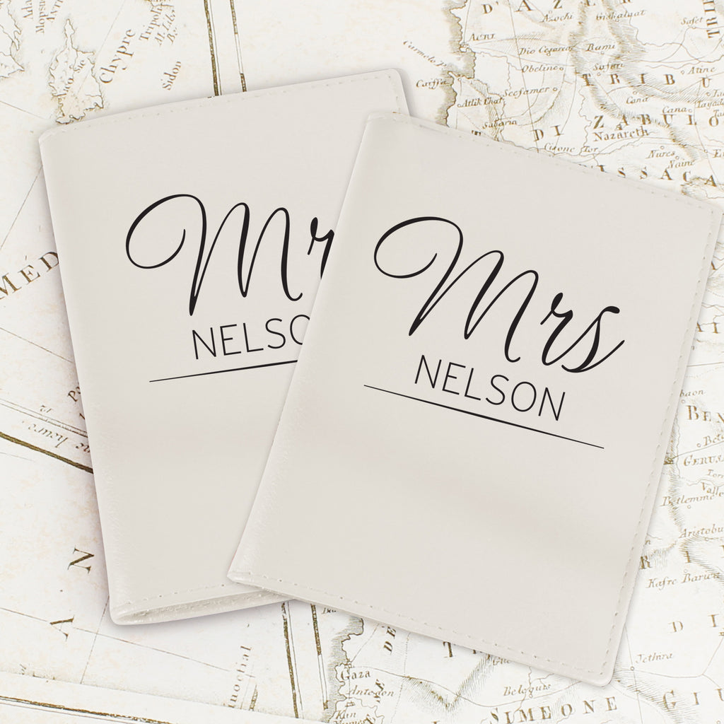 Personalised Classic Mr & Mrs Cream Leather Passport Holders