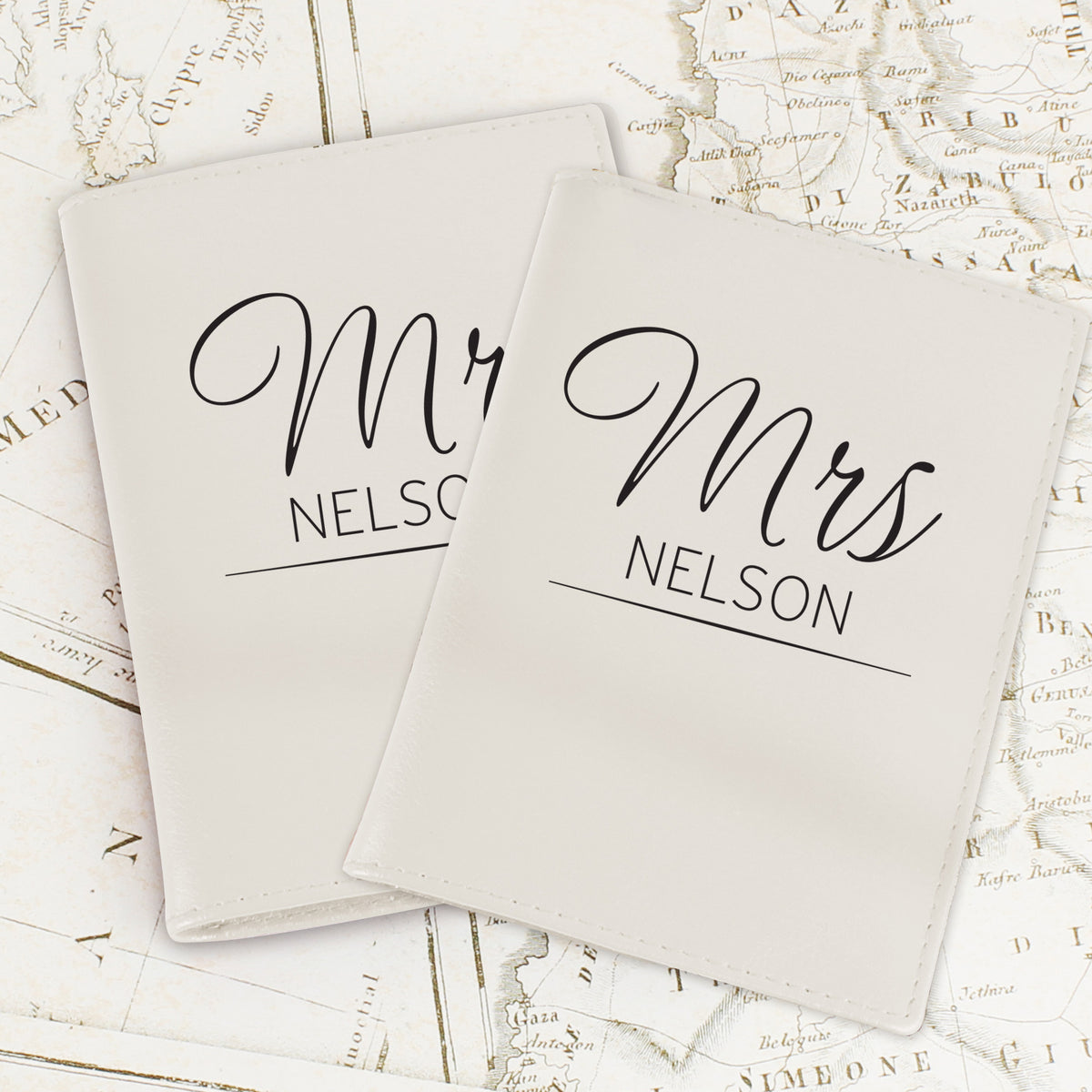 Personalised Classic Mr & Mrs Cream Leather Passport Holders