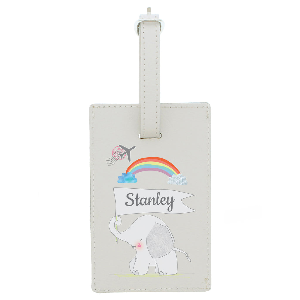 Personalised Hessian Elephant Cream Leather Luggage Tag