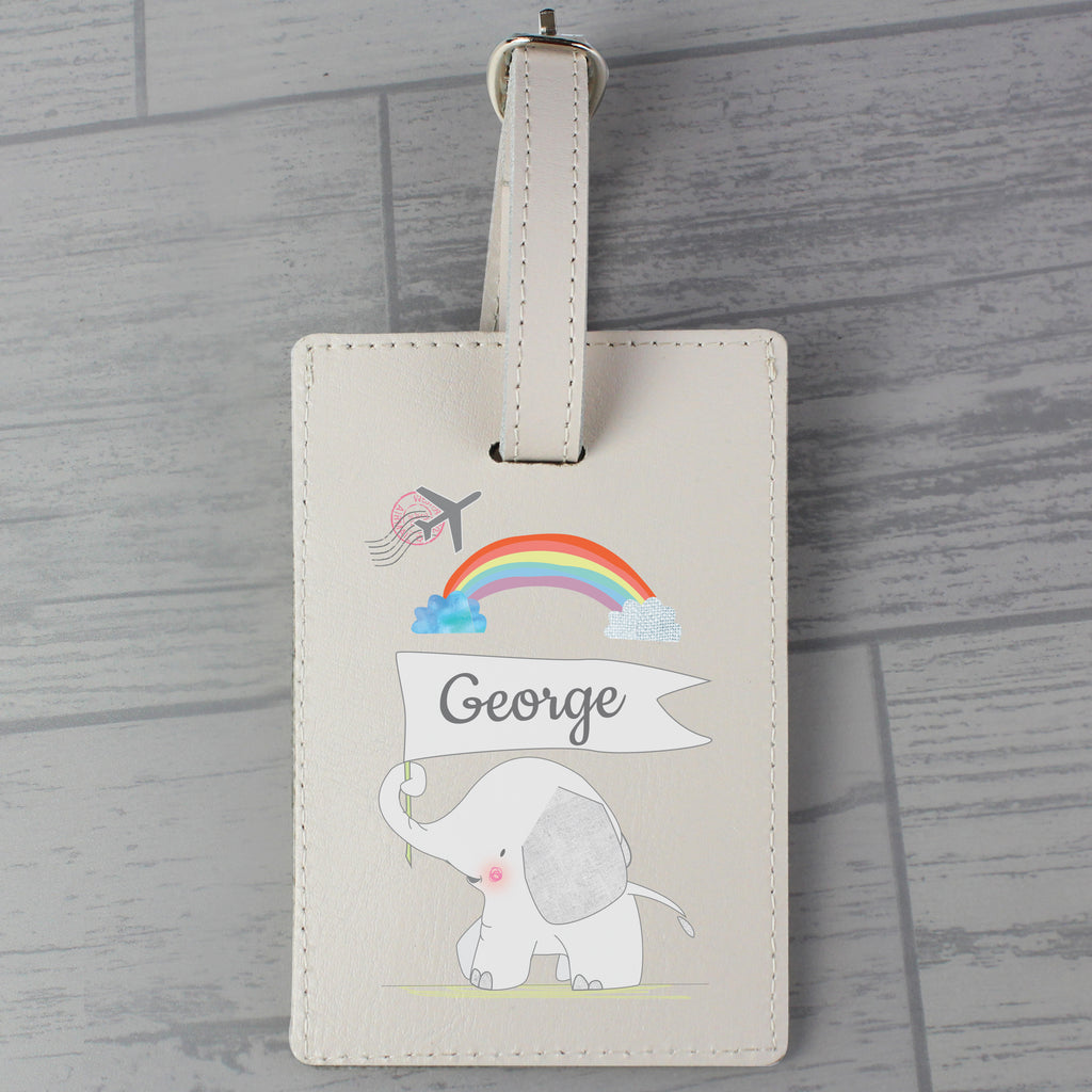 Personalised Hessian Elephant Cream Leather Luggage Tag