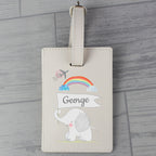 Personalised Hessian Elephant Cream Leather Luggage Tag