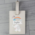 Personalised Hessian Elephant Cream Leather Luggage Tag