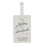 Personalised Lifetime of Adventures Cream Leather Luggage Tag