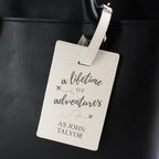 Personalised Lifetime of Adventures Cream Leather Luggage Tag