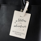 Personalised Lifetime of Adventures Cream Leather Luggage Tag