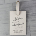 Personalised Lifetime of Adventures Cream Leather Luggage Tag