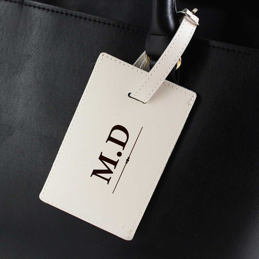 Personalised Classic Initials Cream Leather Luggage Tag