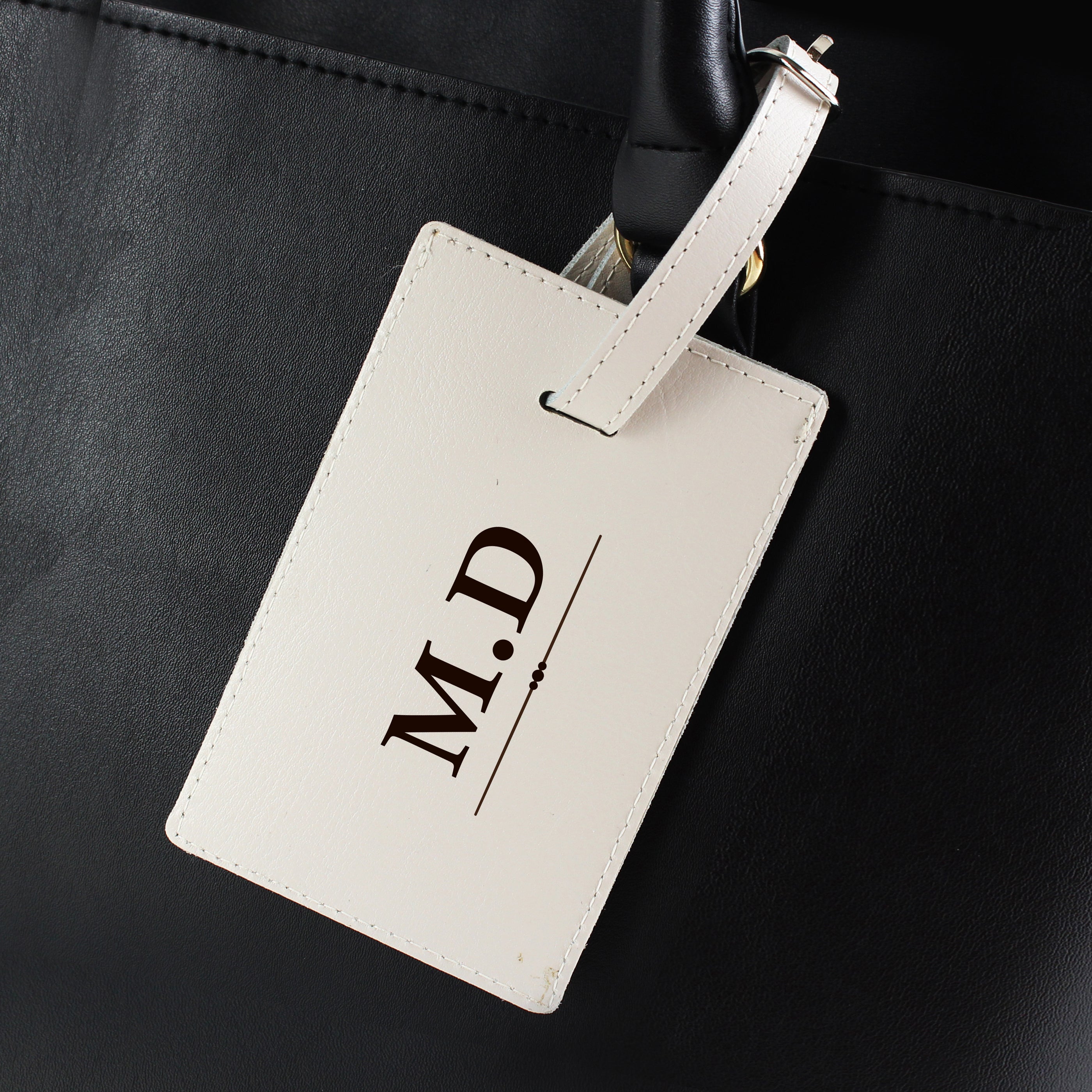 Personalised Classic Initials Cream Leather Luggage Tag