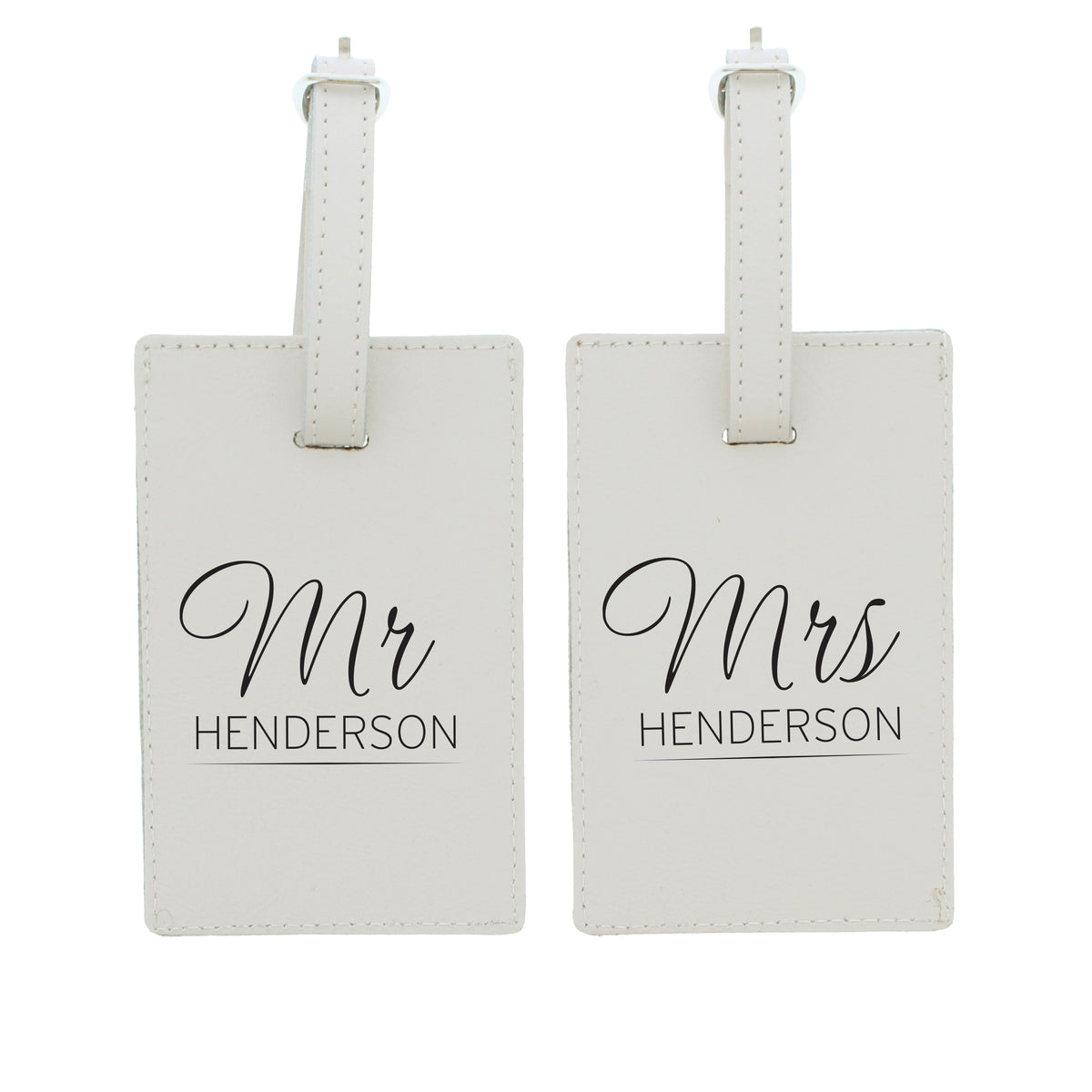 Personalised Couples Classic Cream Leather Luggage Tags