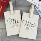 Personalised Couples Classic Cream Leather Luggage Tags