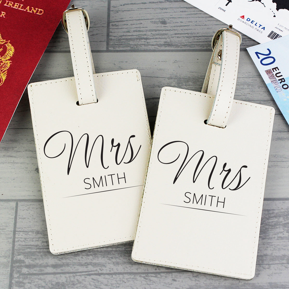 Personalised Couples Classic Cream Leather Luggage Tags