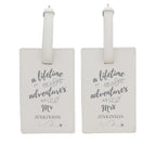 Personalised Lifetime of Adventures Couples Leather Luggage Tags