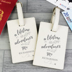 Personalised Lifetime of Adventures Couples Leather Luggage Tags