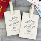 Personalised Lifetime of Adventures Couples Leather Luggage Tags
