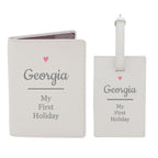 Personalised Pink Heart Cream Leather Passport Holder & Luggage Tag Set