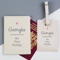 Personalised Pink Heart Cream Leather Passport Holder & Luggage Tag Set