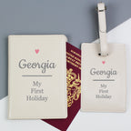 Personalised Pink Heart Cream Leather Passport Holder & Luggage Tag Set