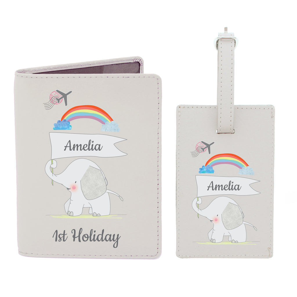 Personalised My 1st Cream Leather Passport Holder & Luggage Tag Set